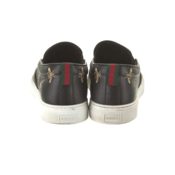 Gucci Mens Black Leather Bee & Star Embroidered Slip-On Loafers - Picture 4 of 5